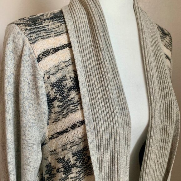 LUCKY BRAND Aztec Open Front Long Cardigan Sweater Grey Multi M - Picture 3 of 7